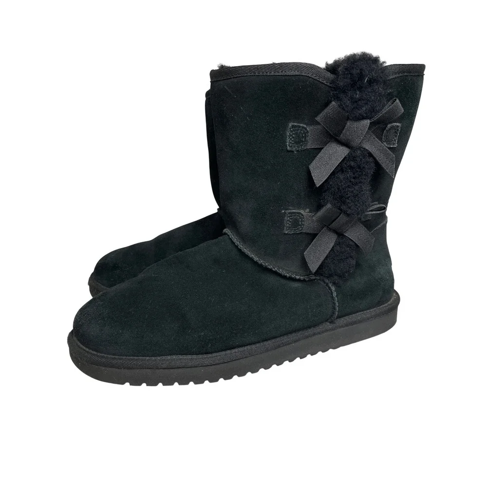 Koolaburra by UGG Victoria Bow Black Suede Bow Boots Womens 11 Winter Fur Lining